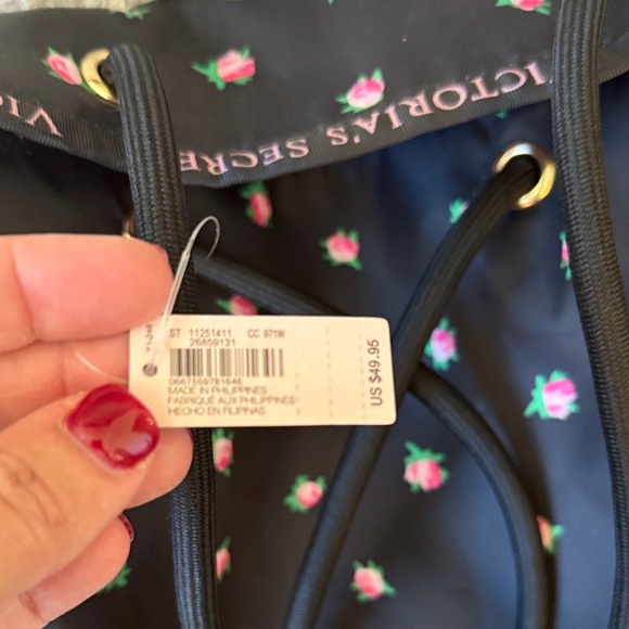 Victoria's Secret Black Tote with Pink Floral Accents - Picture 2 of 4